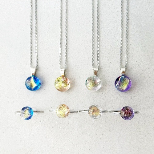 【アクセサリーセット】ネックレス/指輪/ストーン 虹色ガラスのネックレス・リングセット-clear-✴︎ギフト