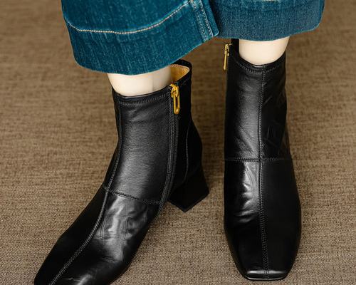 アレクサンダー ブラック ブーツ 中ヒール サイズ:36 美品 ALEXANDER WANG(アレキサンダーワン) サイドジップレザーブーツ