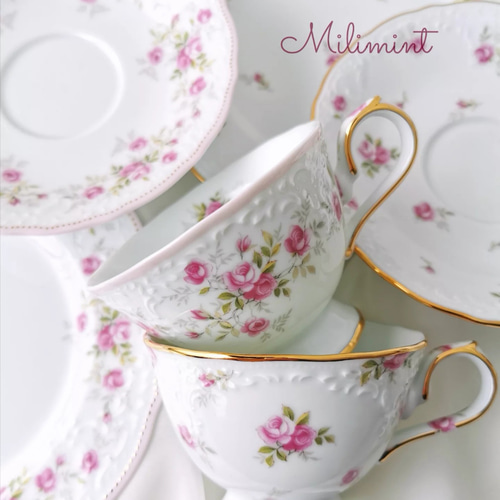 フランス　アンティーク　　ピンク　手描き　薔薇　カップ Spode スポード ピンク地金彩薔薇文 カップ＆ソーサー