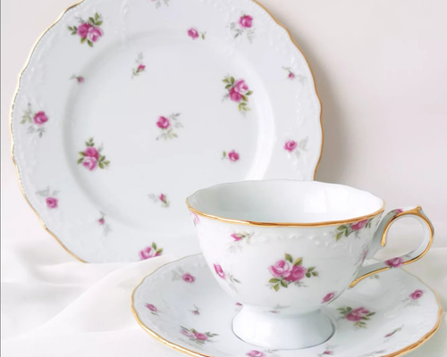 受注制作】アンティークローズ ティーセット(ピンク)(カップ
