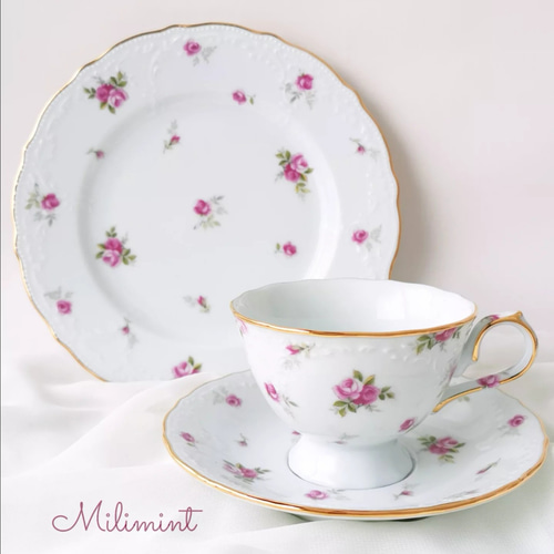 受注制作】アンティークローズ ティーセット(ピンク)(カップ