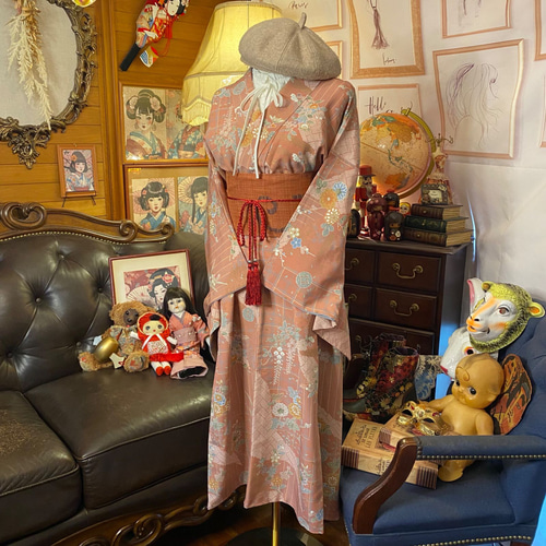 着物ワンピース ❤︎ リメイク ❤︎ 和洋折衷 ❤︎ 柔らかな桃色の優雅