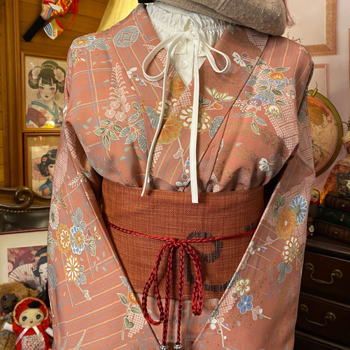 着物ワンピース ❤︎ リメイク ❤︎ 和洋折衷 ❤︎ 柔らかな桃色の優雅