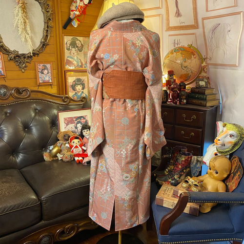 着物ワンピース ❤︎ リメイク ❤︎ 和洋折衷 ❤︎ 柔らかな桃色