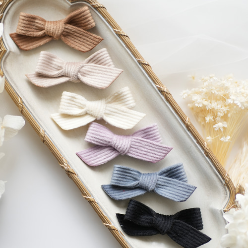 ヘアゴム ベビーヘアクリップ シンプルコーデュロイリボン1〜5