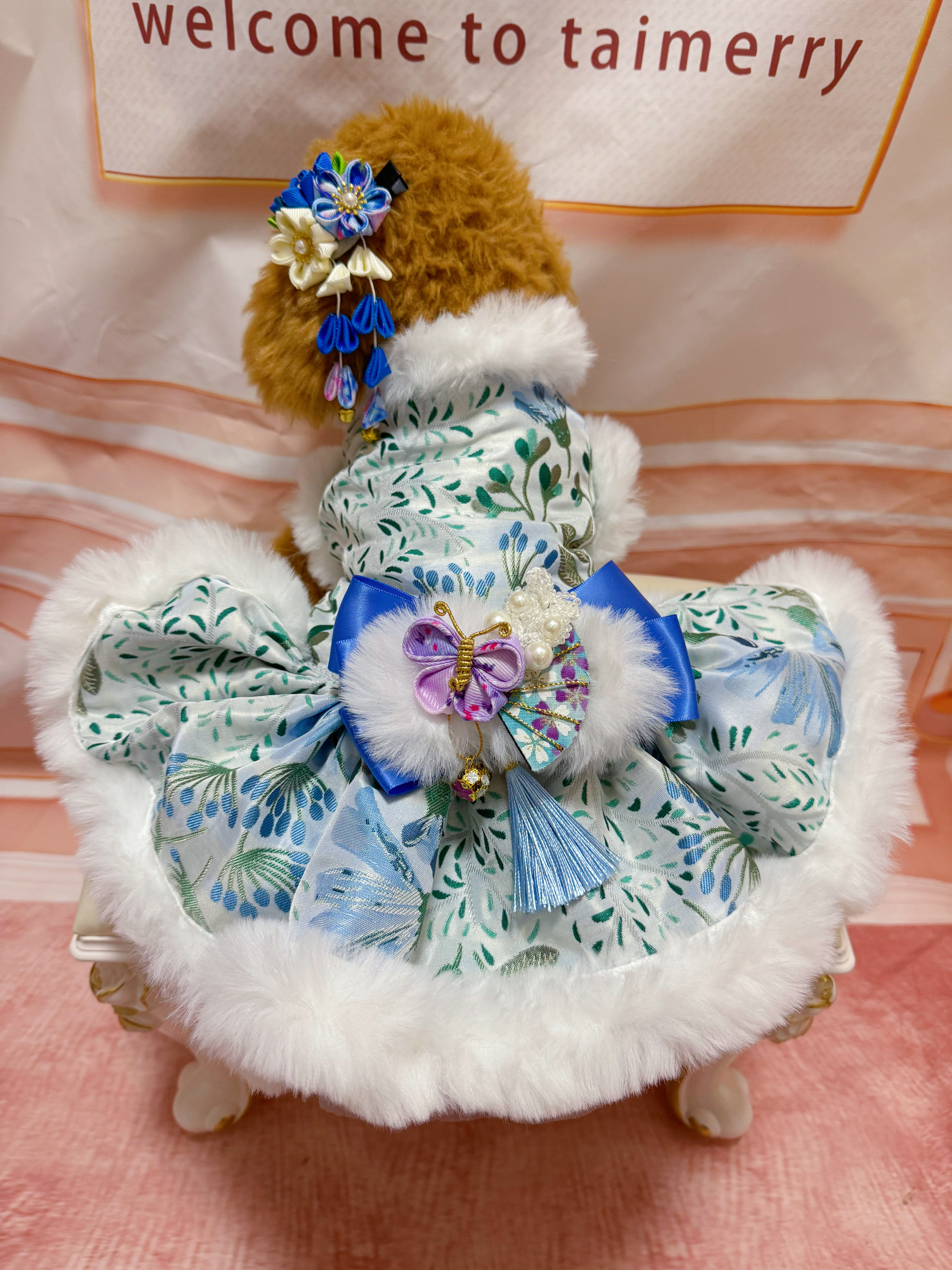 犬猫うさちゃん服 【即納OK】　　　　　　　　　　　　　　　　　　　　　　　和♡ドレス　〜スカイブルー〜