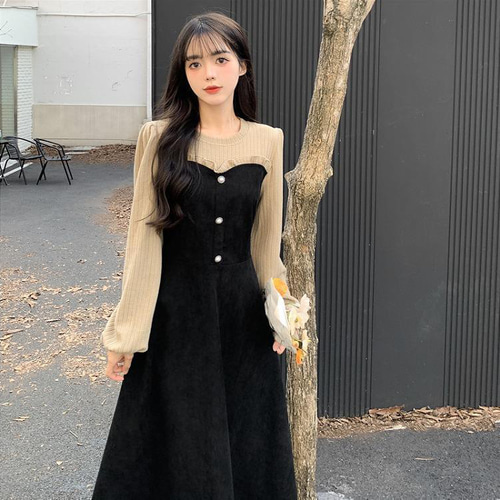 大きいサイズ レディース 秋 冬 ワンピース 重ね着風 新品 長袖 大きいサイズ レディース 秋 冬 ワンピース 重ね着風 新品 長袖