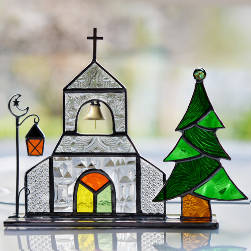 ステンドグラス 教会とクリスマスツリー その他インテリア雑貨 もえ