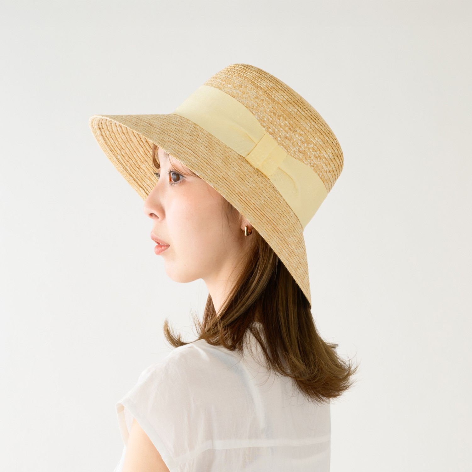 Anika アニカ 麦わら 女優帽 クラウン浅め クリームリボン 59cm  [UK-H111-CR-L]