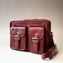 英国デザイン牛革かばんValiseサッチェルバッグ ブラックチェリーL