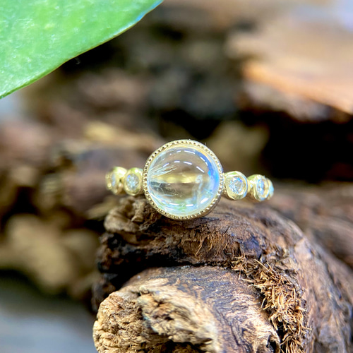 K14YGラブラドーライト・ダイヤ入りリング(送料無料)ほんわかシラー