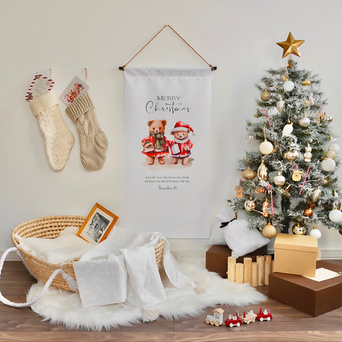 クリスマスタペストリー サンタ テディベア クリスマス タペストリー