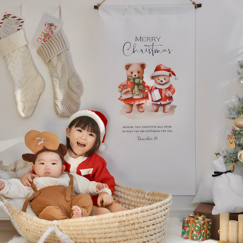 クリスマス テディベア ビンテージラグマット マルチカバー タペストリー クリスマス テディベア ビンテージラグマット マルチカバー