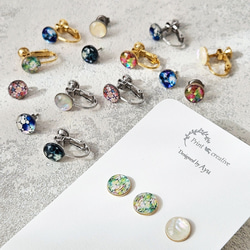 天然貝螺鈿アート★一粒ピアス・イヤリング（３粒セット）※アレルギー対応｜ Ayuプロデュース【ギフト・プレゼント】 1枚目の画像