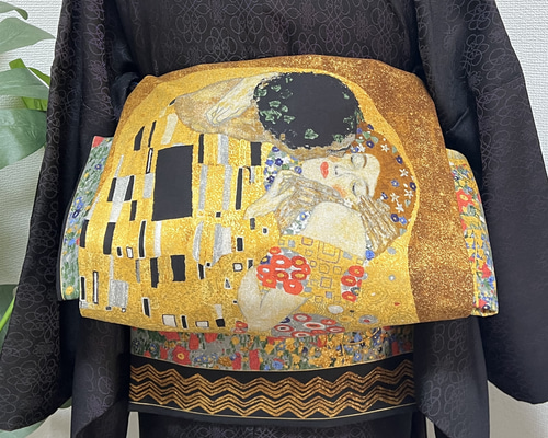 再出品 名古屋帯「クリムト接吻」 和装小物（帯・半襟） 創作帯「蒼月