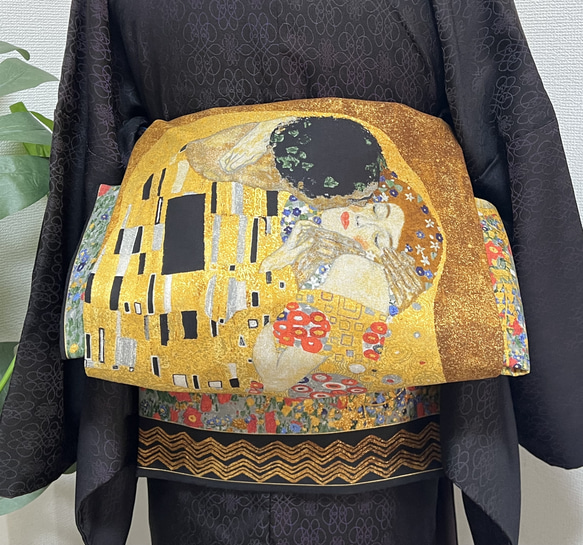 再出品 名古屋帯「クリムト接吻」 和装小物（帯・半襟） 創作帯「蒼月