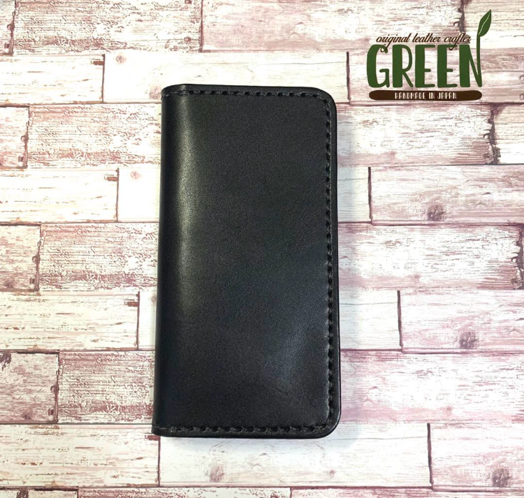 2枚ポケット付き　栃木レザー　ブラック　iPhoneケース　本革　手帳型　大人　シンプル　オシャレ