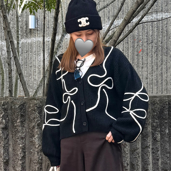 全3色】トレンド 褒められカーデ アンニュイ コード刺繍 Vネック