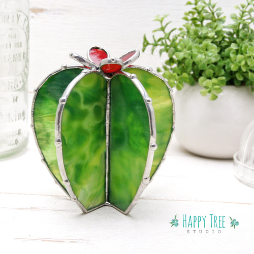 ステンドグラス 癒しの多肉植物 水やりなしで年中キレイ サボテン 赤い