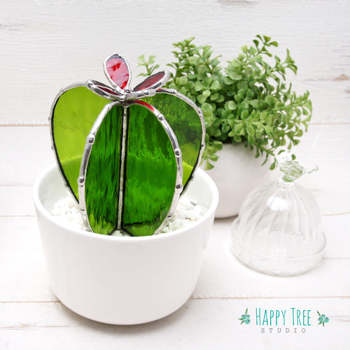 ステンドグラス 癒しの多肉植物 水やりなしで年中キレイ サボテン 赤い