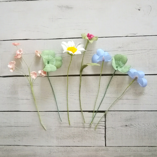 染め布花の詰め合わせ＊マーガレット、四つ葉のクローバー、すみれ