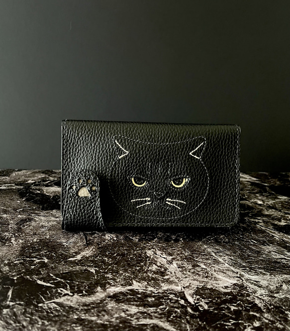 黒猫シリーズ 猫好きが作ったイカ耳猫の長財布 黒猫 送料無料