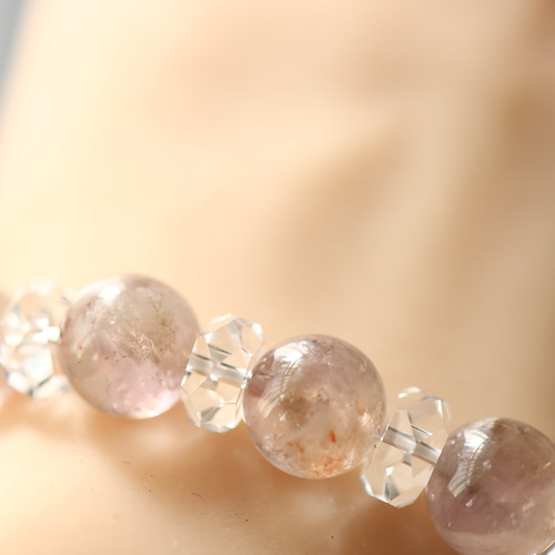 ☆プレミアムブレス☆…☆クレイインアメジスト：9.5ミリ＆水晶