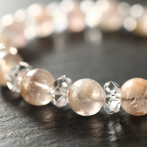 ☆プレミアムブレス☆…☆クレイインアメジスト：9.5ミリ＆水晶