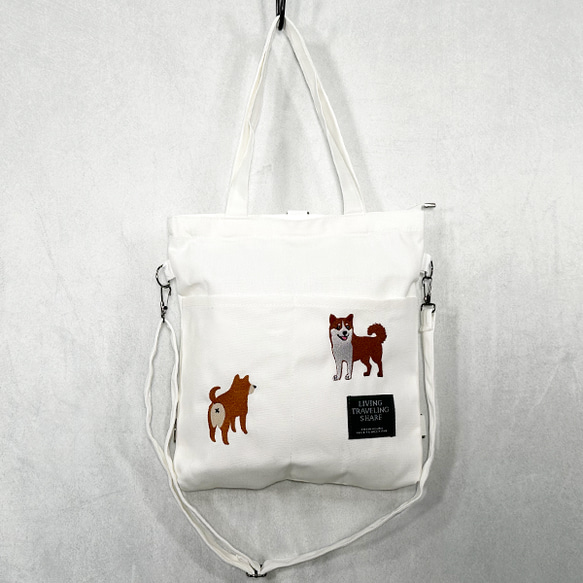 専用　ハンドメイド　刺繍　柴犬　キーホルダー　ショルダーポーチ　トートバッグ ショルダー付き トートバッグ まめしば ミニランチバッグ B5横