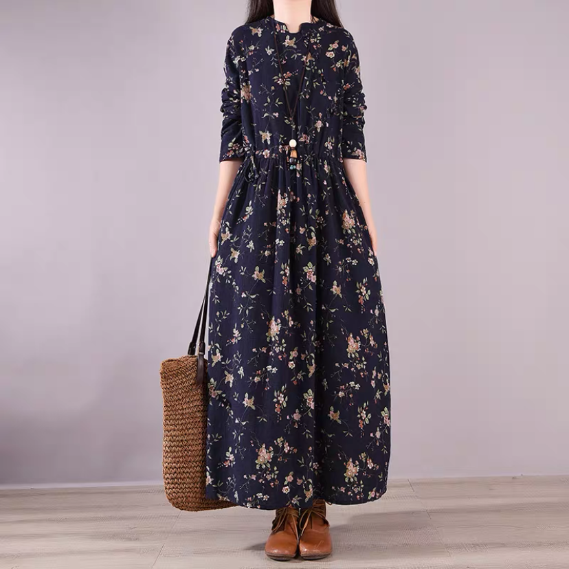 春 秋 綿麻 ワンピース 【受注製作】