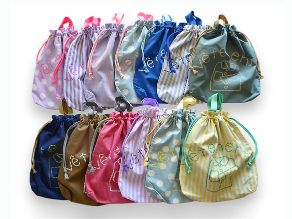 《選べるカラー＆サイズオーダー》持ち手つき 体操着入れ お着替え巾着袋　 入園入学グッズ　名入れ無料 1枚目の画像