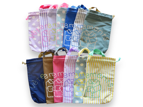 《選べるカラー＆サイズオーダー》持ち手つき 体操着入れ お着替え巾着袋　 入園入学グッズ　名入れ無料 8枚目の画像