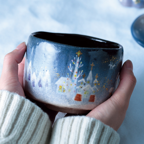 ☆2025クリスマス☆ 新作 楽焼〚イブの街〛抹茶碗 茶道具 楽入印