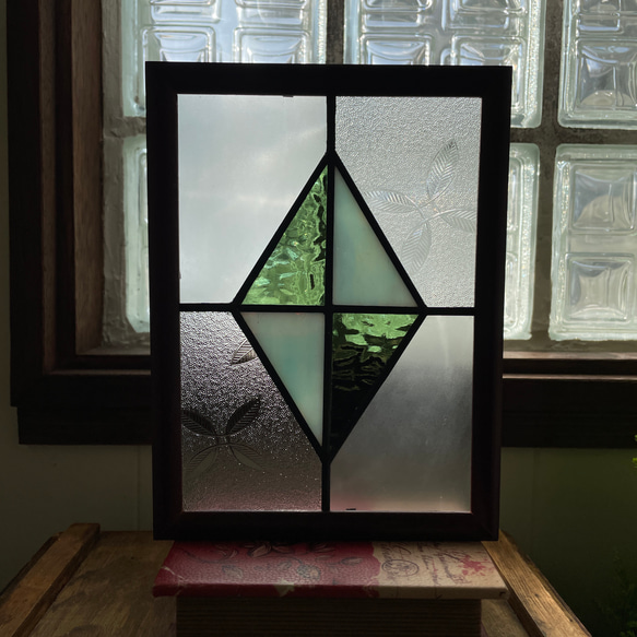 ステンドグラス　パネル　大正ロマン　飾り小窓クラシカルダイヤ 3枚目の画像