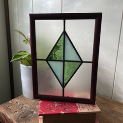 ステンドグラス　パネル　大正ロマン　飾り小窓クラシカルダイヤ 6枚目の画像