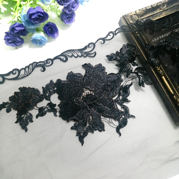 1m 金糸入り 大きい花柄 豪華刺繡 チュールレース ハンドメイド 生地 