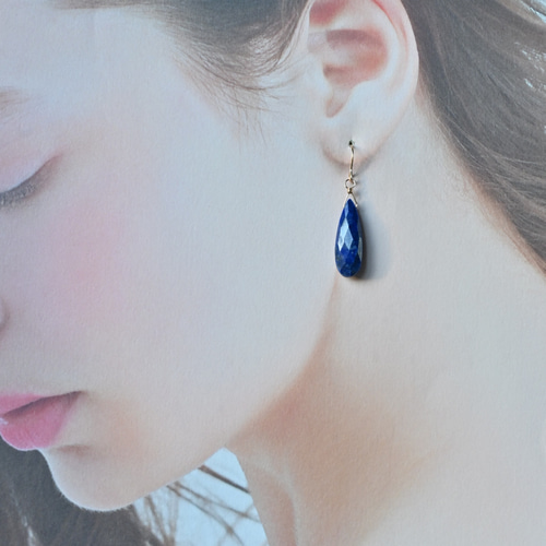 ラピスラズリ ファセットカット ペアシェイプ 一粒 大人ピアス 購入