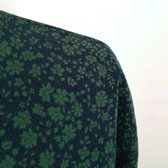 【Creema限定作品】再販！× 12  ボタニカルコーデュロイのワンピース  ネイビー × グリーン 12枚目の画像