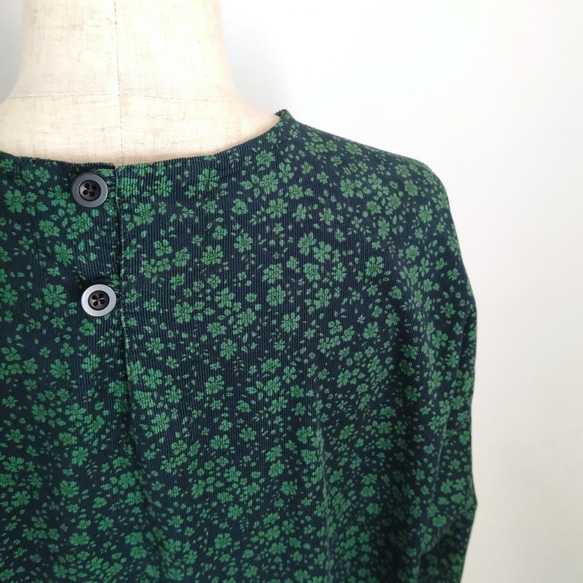 【Creema限定作品】再販！× 12  ボタニカルコーデュロイのワンピース  ネイビー × グリーン 11枚目の画像