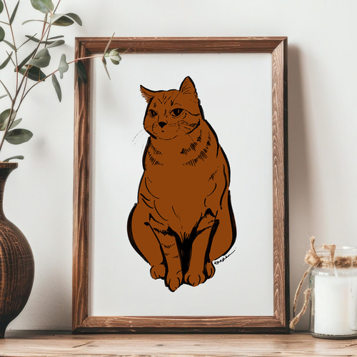 額縁付オリジナル手描きイラスト 手描きペット似顔絵【A4】｜オーダーメイド / 犬 猫 小動物
