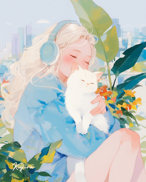 動物のイラストオーダーメイド承ります 受注生産】人と動物AIイラストオーダー(壁紙) イラスト kujira8016