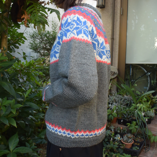 ノルウェー製 ビンテージ ノルディック メタル釦 ニット カーディガン グレー vintage ノルディックカーディガン メタルボタン ノルウェー製 メタル