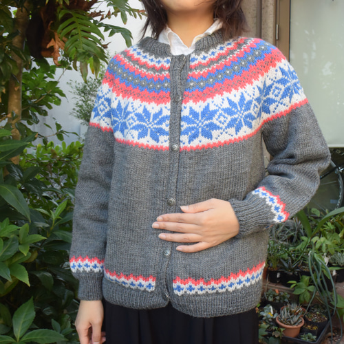 グレーの定番ノルディックカーディガン ニット・セーター ピンネ 通販