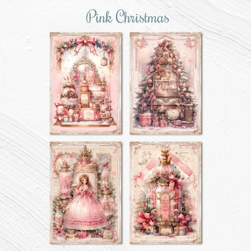 EP90】コラージュ素材 ピンククリスマス デザインペーパー メモ帳
