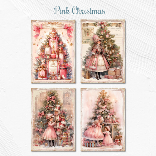 EP90】コラージュ素材 ピンククリスマス デザインペーパー メモ帳
