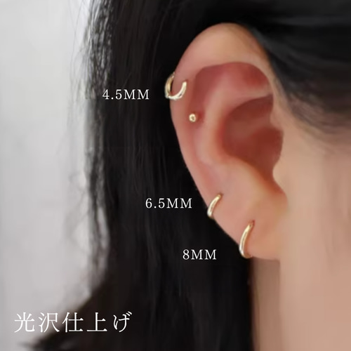 K10ミラーカット中折れ フープピアス（ピアス（両耳用