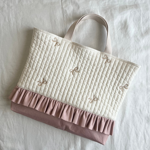 ヌビ イブル生地レッスンバッグ ロマンティックリボンフリル 入園入学