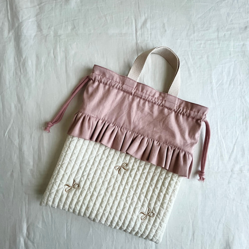 レッスンバッグ ヌビ イブル フリル チューリップ 花 ピンク 入園入学 白 レッスンバッグ ヌビ イブル フリル チューリップ 花 ピンク 入園入学