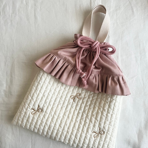 ヌビ イブル生地レッスンバッグ ロマンティックリボンフリル 入園入学