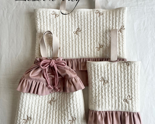 ヌビ レッスンバッグ 女の子 フリル ヌビ イブル生地レッスンバッグ ロマンティックリボンフリル 入園入学